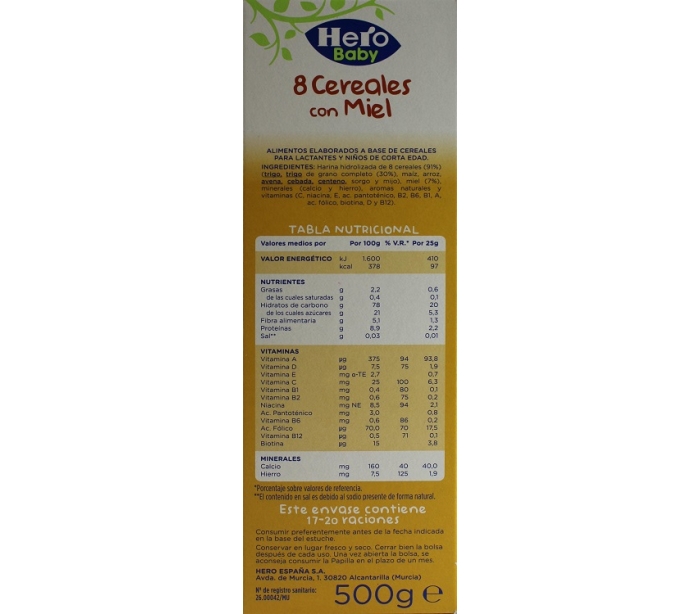 HERO 8 CEREALES CACAO 340 G